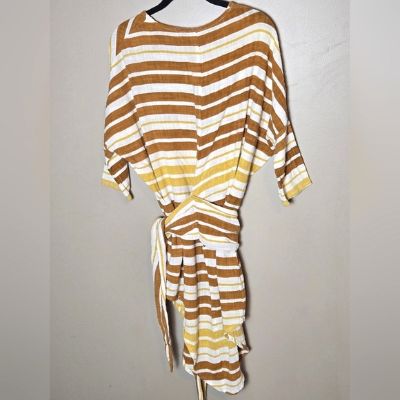 Zulu + Zephyr 100% Cotton Striped Tie Front Elevated Basic Dress, Small - Picture 3 of 5